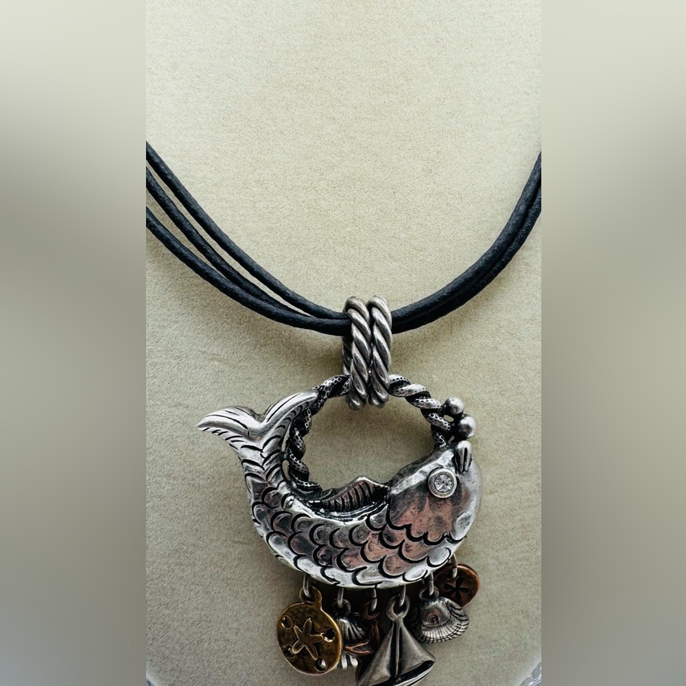 Chico's Black Fabric Cord Fish Statement Necklace